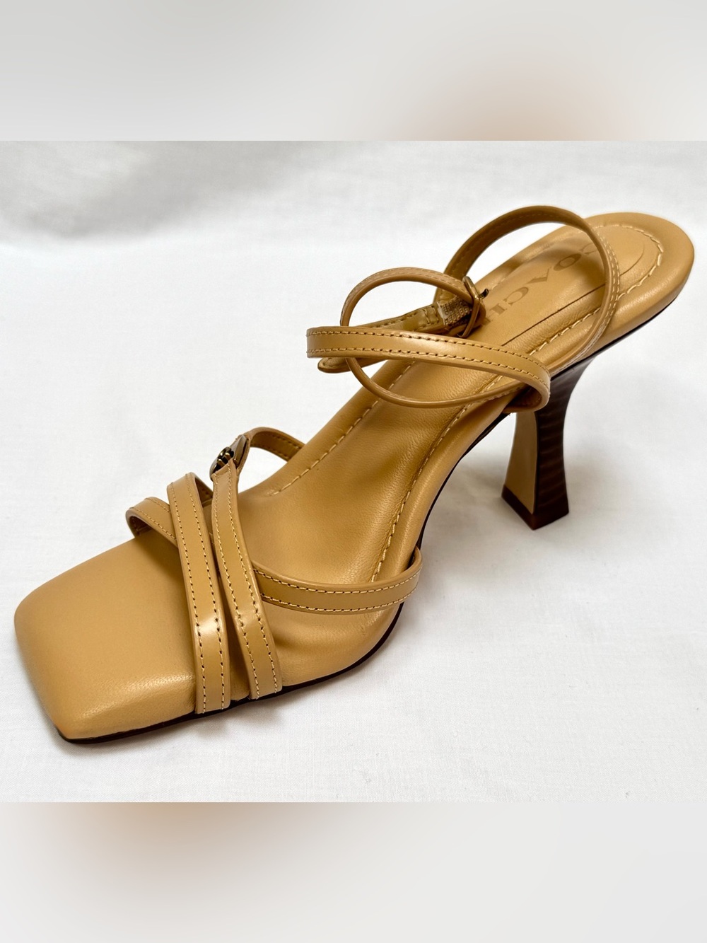 New COACH Kelsey Ankle Strap Sandal Tan 6 Strappy Evening Dress Shoes - Picture 6 of 8